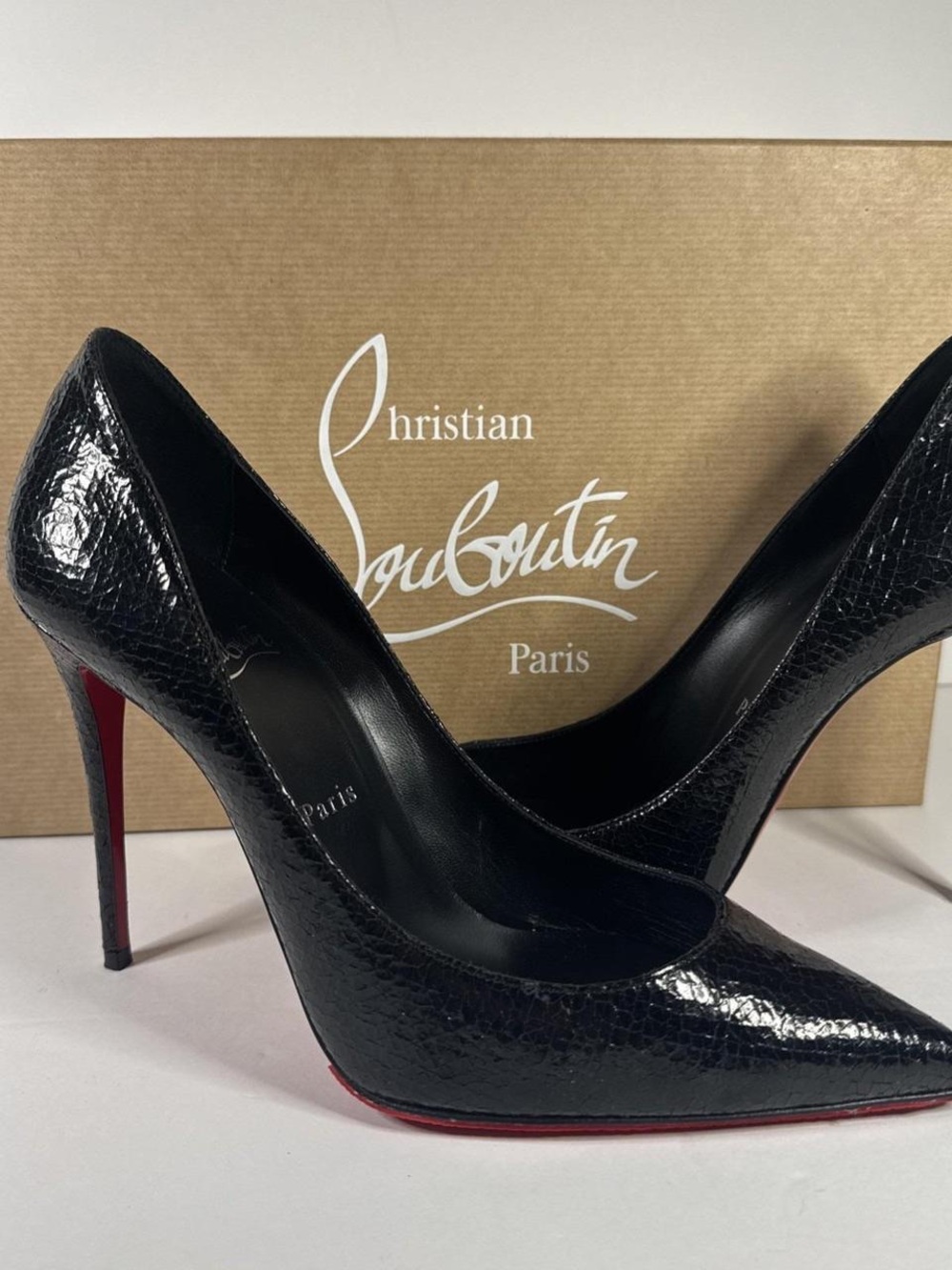 Christian Louboutin Black Patent Leather Pointed Pumps with Red Sole
